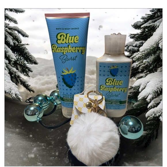 Bath & Body Works Other - Blue Raspberry Burst Body Lotion and Cream Set w/PomPom keychain Gift Set🎁
